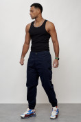 Оптом Джинсы карго мужские с накладными карманами темно-синего цвета 2419TS, фото 9