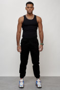 Оптом Джинсы карго мужские с накладными карманами черного цвета 2420Ch в Казани, фото 7