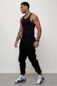 Оптом Джинсы карго мужские с накладными карманами черного цвета 2420Ch в Челябинске, фото 8