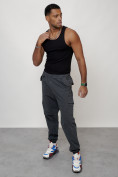 Оптом Джинсы карго мужские с накладными карманами темно-серого цвета 2420TC, фото 11