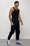 Оптом Джинсы карго мужские с накладными карманами темно-синего цвета 2420TS, фото 10