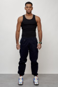 Оптом Джинсы карго мужские с накладными карманами темно-синего цвета 2420TS, фото 8