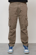 Оптом Джинсы карго мужские с накладными карманами бежевого цвета 2421B