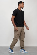 Оптом Джинсы карго мужские с накладными карманами бежевого цвета 2421B в Астане, фото 11