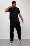 Оптом Джинсы карго мужские с накладными карманами черного цвета 2421Ch в Омске, фото 10