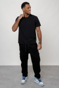 Оптом Джинсы карго мужские с накладными карманами черного цвета 2421Ch в Астане, фото 11