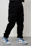 Оптом Джинсы карго мужские с накладными карманами черного цвета 2421Ch в Нижнем Новгороде, фото 3