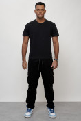Оптом Джинсы карго мужские с накладными карманами черного цвета 2421Ch, фото 5