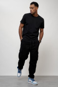 Оптом Джинсы карго мужские с накладными карманами черного цвета 2421Ch, фото 9