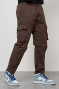 Оптом Джинсы карго мужские с накладными карманами коричневого цвета 2421K, фото 7