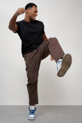 Оптом Джинсы карго мужские с накладными карманами коричневого цвета 2421K, фото 9