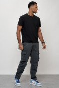 Оптом Джинсы карго мужские с накладными карманами темно-серого цвета 2421TC, фото 10