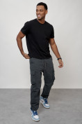 Оптом Джинсы карго мужские с накладными карманами темно-серого цвета 2421TC в Уфе, фото 3