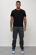 Оптом Джинсы карго мужские с накладными карманами темно-серого цвета 2421TC в Саратове, фото 8