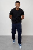 Оптом Джинсы карго мужские с накладными карманами темно-синего цвета 2421TS в Астане, фото 11