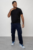 Оптом Джинсы карго мужские с накладными карманами темно-синего цвета 2421TS, фото 12