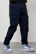 Оптом Джинсы карго мужские с накладными карманами темно-синего цвета 2421TS в Кемерово, фото 7