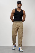 Оптом Джинсы карго мужские с накладными карманами бежевого цвета 2422B