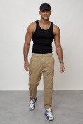 Оптом Джинсы карго мужские с накладными карманами бежевого цвета 2422B, фото 12