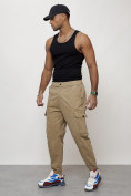 Оптом Джинсы карго мужские с накладными карманами бежевого цвета 2422B, фото 4