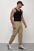 Оптом Джинсы карго мужские с накладными карманами бежевого цвета 2422B в Казани, фото 5