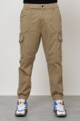 Оптом Джинсы карго мужские с накладными карманами бежевого цвета 2422B в Ярославле, фото 7