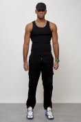Оптом Джинсы карго мужские с накладными карманами черного цвета 2422Ch в  Красноярске