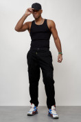 Оптом Джинсы карго мужские с накладными карманами черного цвета 2422Ch в Омске, фото 10