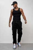 Оптом Джинсы карго мужские с накладными карманами черного цвета 2422Ch в Казани, фото 11