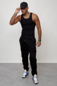 Оптом Джинсы карго мужские с накладными карманами черного цвета 2422Ch в Омске, фото 12