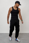 Оптом Джинсы карго мужские с накладными карманами черного цвета 2422Ch в Уфе, фото 13