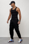 Оптом Джинсы карго мужские с накладными карманами черного цвета 2422Ch в Омске, фото 2