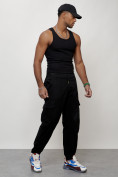 Оптом Джинсы карго мужские с накладными карманами черного цвета 2422Ch в Перми, фото 3