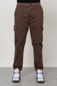 Оптом Джинсы карго мужские с накладными карманами коричневого цвета 2422K в Уфе