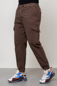 Оптом Джинсы карго мужские с накладными карманами коричневого цвета 2422K, фото 2