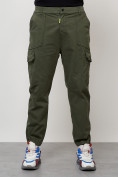 Оптом Джинсы карго мужские с накладными карманами цвета хаки 2422Kh