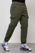 Оптом Джинсы карго мужские с накладными карманами цвета хаки 2422Kh в Перми, фото 3