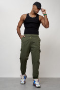 Оптом Джинсы карго мужские с накладными карманами цвета хаки 2422Kh, фото 5