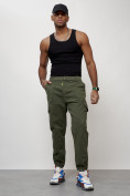Оптом Джинсы карго мужские с накладными карманами цвета хаки 2422Kh в Сочи, фото 6