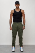 Оптом Джинсы карго мужские с накладными карманами цвета хаки 2422Kh в Самаре, фото 7