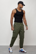 Оптом Джинсы карго мужские с накладными карманами цвета хаки 2422Kh в Сочи, фото 9