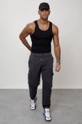 Оптом Джинсы карго мужские с накладными карманами темно-серого цвета 2422TC, фото 10