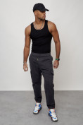 Оптом Джинсы карго мужские с накладными карманами темно-серого цвета 2422TC, фото 11