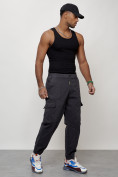 Оптом Джинсы карго мужские с накладными карманами темно-серого цвета 2422TC в Волгоградке, фото 3