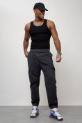Оптом Джинсы карго мужские с накладными карманами темно-серого цвета 2422TC в Сочи, фото 9