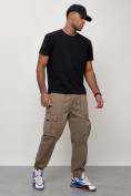 Оптом Джинсы карго мужские с накладными карманами бежевого цвета 2423B, фото 11