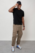 Оптом Джинсы карго мужские с накладными карманами бежевого цвета 2423B, фото 2
