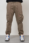 Оптом Джинсы карго мужские с накладными карманами бежевого цвета 2423B в Новосибирске, фото 5