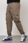 Оптом Джинсы карго мужские с накладными карманами бежевого цвета 2423B в Кемерово, фото 6