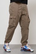 Оптом Джинсы карго мужские с накладными карманами бежевого цвета 2423B в Новокузнецке, фото 7